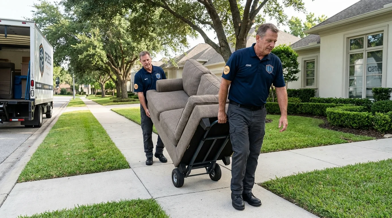 Local residential moving crew loading furniture in Liberty, TX
