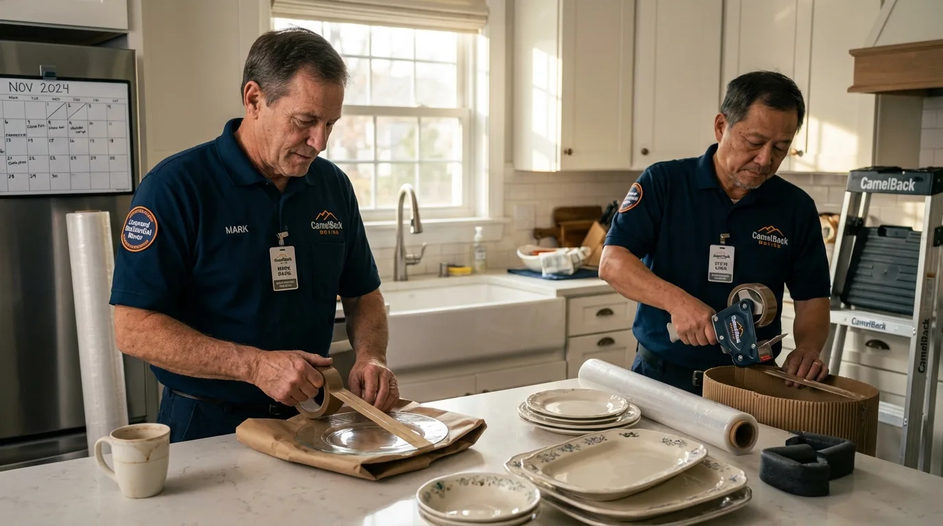 Professional crew packing kitchen dishware in Liberty, TX